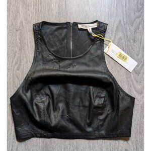 BCBGeneration Crop Tank Black Top Faux Leather Back Zip Size 0 NWT Fast Shipping